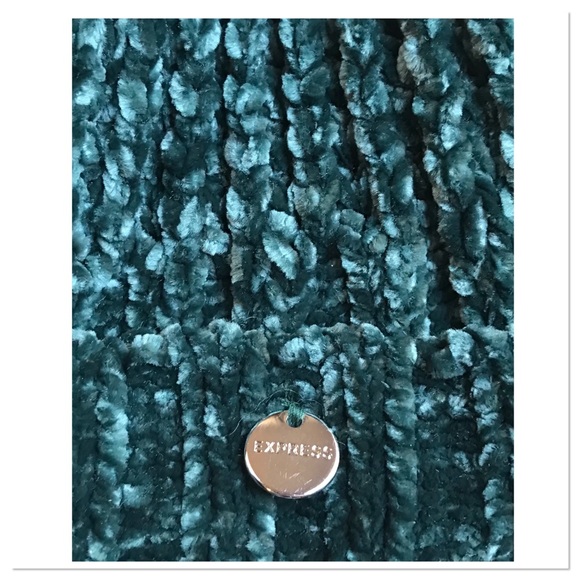 Express Pom Pom Knit Velour Beanie Green One Size Adult - Picture 4 of 8
